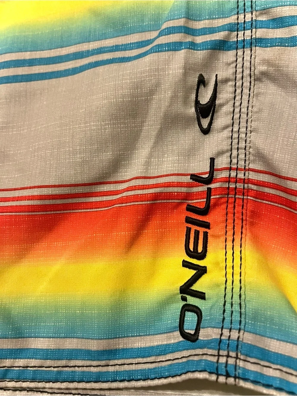 O'Neill Men's Gray Swim Trunks with Rainbow Stripes, Men’s Size 36